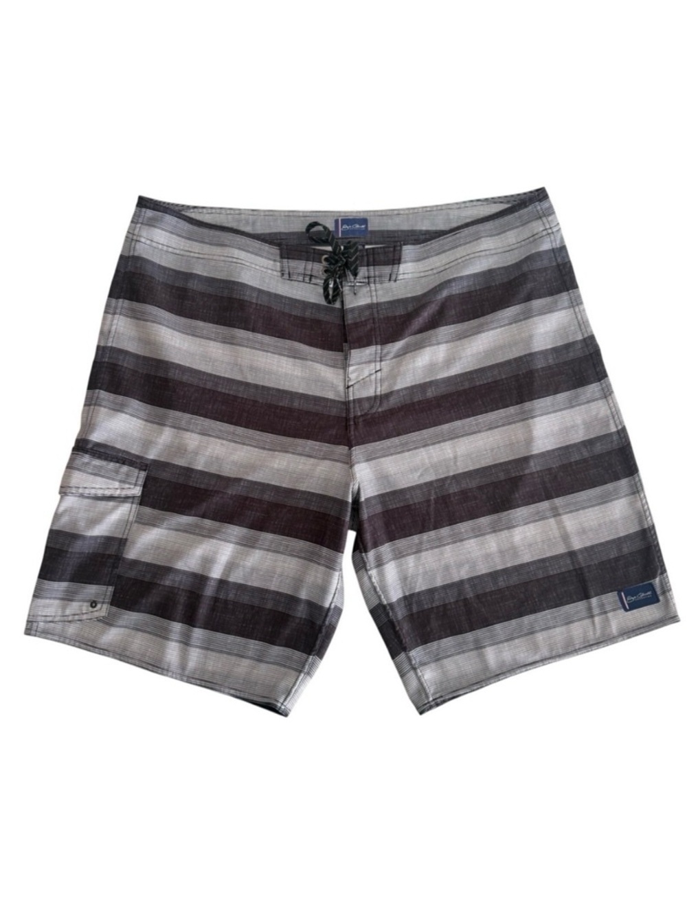 Mens Striped Board Shorts Gray Black Swim Trunks Pocket Performance Beachwear 38